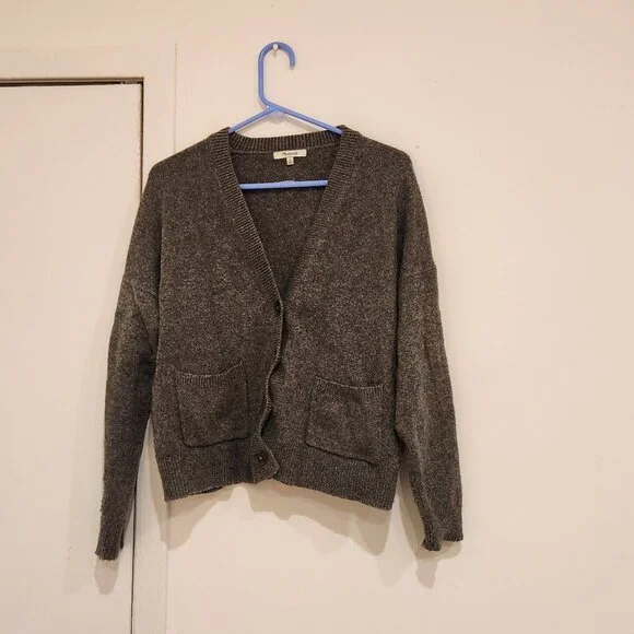 Madewell Short Kent Ex-Boyfriend Cardigan Sweater in Heather Shadow (Grey) M - Picture 4 of 9